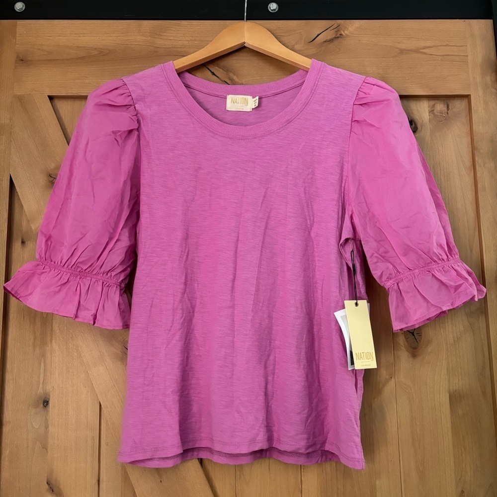 NATION LTD Bia Gathered Sleeve Tee Magenta Size XXL 100% Cotton Shirt Top